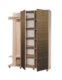 Hanah Home 135-220 Mueble de Entrada con Perchero y Estanterías, Roble Sonoma, Ancho 135cm x Alto 192cm x Fondo 36cm